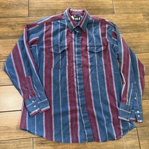Vintage Panhandle Slim Multicolor Striped Western Shirt 17.5X35 Cowboy USA Snap